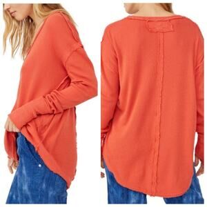 Free People Women size Small Orange Colby Raw Edge Knit Top